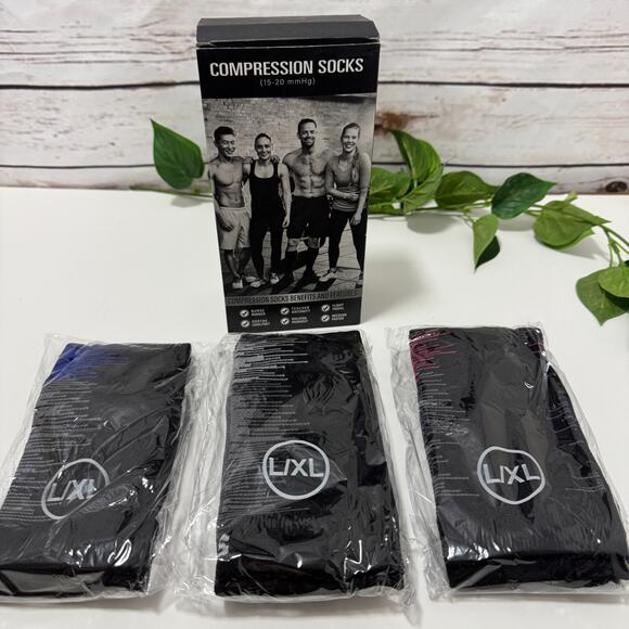 CHARMKING Sport Compression Socks Unisex Circulation 3 Pairs 15-20 mmHg L/XL - Picture 1 of 13